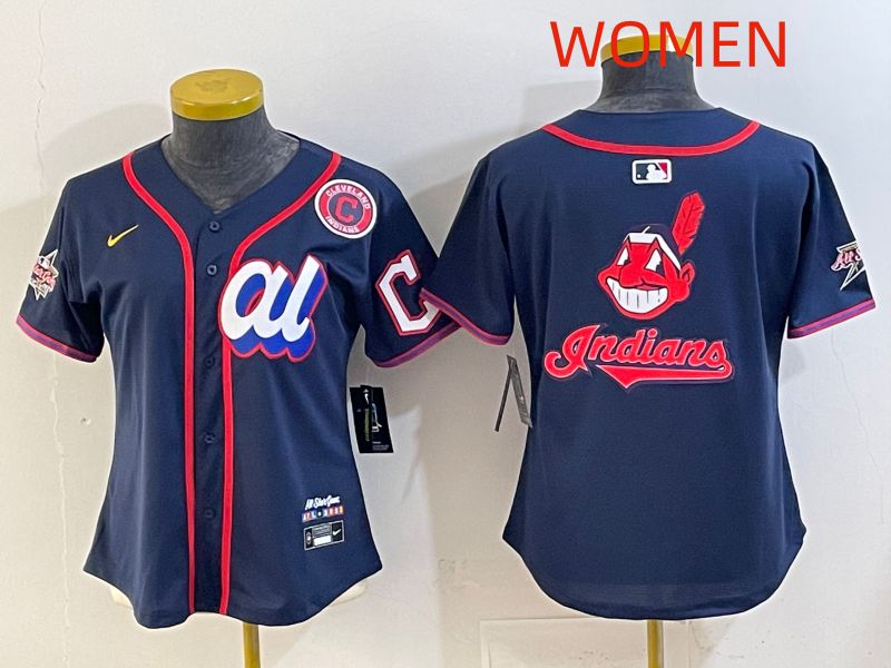 Women 2025 Cleveland Indians Blank Drak Blue All star Nike MLB Jersey style 04